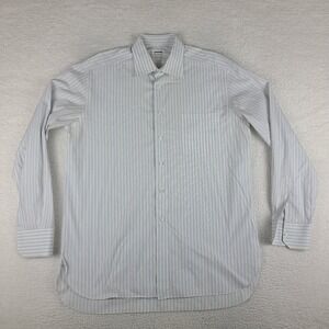 Lorenzini Dress Shirt Mens 17/43 Blue White Striped 100% Cotton Button Up GC